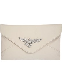 Cream Eagle Clutch - predominant colour: ivory; occasions: evening, occasion; type of pattern: standard; style: clutch; length: hand carry; size: standard; material: faux leather; embellishment: crystals; pattern: plain; finish: plain