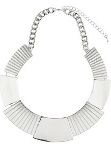 Silver Engraved Plate Collar - predominant colour: silver; occasions: casual, evening, work, occasion, holiday; style: choker/collar; length: short; size: standard; material: chain/metal; trends: metallics; finish: metallic; embellishment: chain/metal