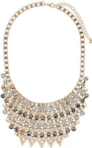 Box And Rhinestone Collar - predominant colour: gold; occasions: casual, evening, occasion, holiday; style: choker/collar; length: short; size: large/oversized; material: chain/metal; trends: metallics; finish: metallic; embellishment: crystals; secondary colour: clear