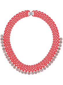 Coral And Rhinestone Collar - predominant colour: coral; occasions: casual, evening, occasion, holiday; style: bib; length: short; size: large/oversized; material: chain/metal; finish: metallic; embellishment: crystals