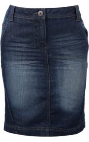 Denim Pencil Skirt Navy - pattern: plain; style: pencil; fit: tailored/fitted; hip detail: side pockets at hip; waist: mid/regular rise; predominant colour: navy; secondary colour: denim; occasions: casual, work, holiday; length: just above the knee; fibres: cotton - mix; texture group: denim; pattern type: fabric