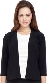 Black Occasion Cardigan - pattern: plain; neckline: collarless open; style: open front; predominant colour: black; occasions: casual, work; length: standard; fibres: polyester/polyamide - stretch; fit: standard fit; shoulder detail: added shoulder detail; sleeve length: 3/4 length; sleeve style: standard; pattern type: fabric; texture group: jersey - stretchy/drapey