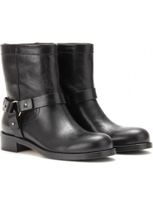 Dixie Leather Biker Boots - predominant colour: black; occasions: casual; material: leather; heel height: flat; embellishment: studs; heel: standard; toe: round toe; boot length: ankle boot; style: biker boot; finish: plain; pattern: plain