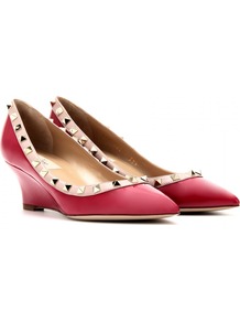 Patent Leather Rockstud Wedges - predominant colour: true red; secondary colour: nude; occasions: casual, evening, work, occasion; material: leather; heel height: mid; embellishment: studs; heel: wedge; toe: pointed toe; style: courts; finish: patent; pattern: colourblock