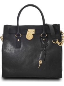 Hamilton 18 K Large Tote - secondary colour: gold; predominant colour: black; occasions: casual, evening, work; type of pattern: light; style: tote; length: handle; size: standard; material: leather; embellishment: tassels; pattern: plain; finish: plain
