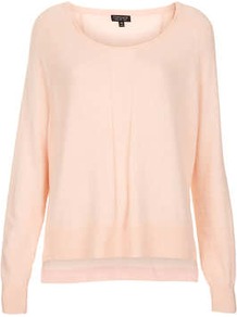 Knitted Sheer Panel Top - neckline: round neck; pattern: plain; length: below the bottom; predominant colour: nude; occasions: casual, work; style: top; fit: loose; back detail: longer hem at back than at front; sleeve length: long sleeve; sleeve style: standard; texture group: knits/crochet; pattern type: knitted - fine stitch; fibres: viscose/rayon - mix