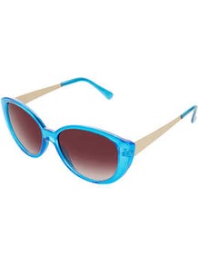 Chunky Cateye Sunglasses - predominant colour: turquoise; secondary colour: gold; occasions: casual, holiday; style: cateye; size: standard; material: plastic/rubber; finish: plain; pattern: colourblock