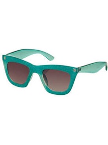 Glitter Flatbrow Cateye - predominant colour: teal; occasions: casual, holiday; style: cateye; size: standard; material: plastic/rubber; pattern: plain; finish: plain