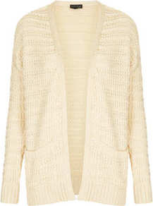 Knitted Step Hem Cardi - pattern: plain; length: below the bottom; neckline: collarless open; style: open front; predominant colour: ivory; occasions: casual; fibres: cotton - mix; fit: loose; sleeve length: long sleeve; sleeve style: standard; texture group: knits/crochet; pattern type: knitted - other