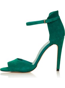 Rebel Clean 2 Part Sandals - predominant colour: emerald green; occasions: evening, occasion; material: fabric; heel height: high; ankle detail: ankle strap; heel: stiletto; toe: open toe/peeptoe; style: standard; finish: plain; pattern: plain