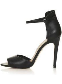 Rebel Clean 2 Part Sandals - predominant colour: black; occasions: evening, occasion; material: leather; heel height: high; ankle detail: ankle strap; heel: stiletto; toe: open toe/peeptoe; style: standard; finish: plain; pattern: plain