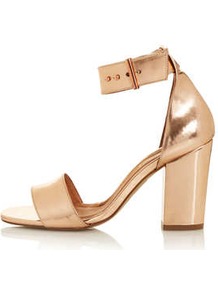 Ramble Square Toe Sandals - predominant colour: gold; occasions: evening, occasion, holiday; material: leather; heel height: mid; ankle detail: ankle strap; heel: block; toe: open toe/peeptoe; style: standard; trends: metallics; finish: metallic; pattern: plain