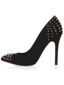 Grizzly Studded Pointed Courts - predominant colour: black; occasions: evening, occasion; material: suede; heel height: high; embellishment: studs; heel: stiletto; toe: pointed toe; style: courts; finish: plain; pattern: plain