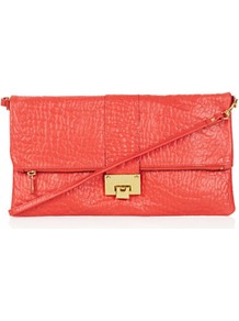 Flip Lock Clutch - predominant colour: coral; occasions: casual, evening, occasion; style: clutch; length: hand carry; size: small; material: leather; pattern: plain; finish: plain