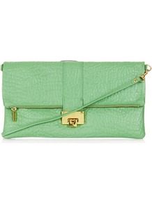 Flip Lock Clutch - predominant colour: pistachio; occasions: casual, evening, occasion; style: clutch; length: hand carry; size: small; material: leather; pattern: plain; finish: plain