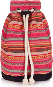 Stripe Duffle Backpack - occasions: casual, holiday; predominant colour: multicoloured; type of pattern: standard; style: rucksack; length: rucksack; size: standard; material: fabric; finish: plain; pattern: patterned/print