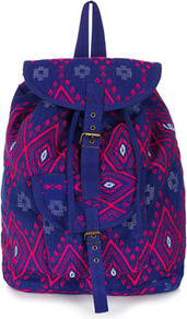 Diamond Jacquard Backpack - secondary colour: hot pink; predominant colour: royal blue; occasions: casual, holiday; type of pattern: standard; style: rucksack; length: rucksack; size: standard; material: fabric; finish: plain; pattern: patterned/print