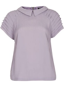 Pleat Sleeve Detail Tee - sleeve style: dolman/batwing; pattern: plain; predominant colour: lilac; occasions: casual, evening, work, holiday; length: standard; style: top; fibres: polyester/polyamide - mix; fit: loose; neckline: no opening/shirt collar/peter pan; shoulder detail: flat/draping pleats/ruching/gathering at shoulder; sleeve length: short sleeve; texture group: sheer fabrics/chiffon/organza etc.; pattern type: fabric; pattern size: standard