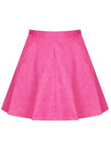 Jacquard Full Swing Skirt - length: mini; pattern: plain; fit: body skimming; waist: high rise; predominant colour: hot pink; occasions: casual, evening, occasion, holiday; style: fit & flare; fibres: cotton - mix; pattern type: fabric; texture group: brocade/jacquard