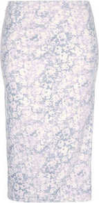 Moto Blossom Print Midi Skirt - length: below the knee; fit: tight; waist: mid/regular rise; secondary colour: white; predominant colour: pale blue; occasions: casual, evening, work, holiday; fibres: cotton - 100%; style: tube; texture group: denim; pattern type: fabric; pattern size: standard; pattern: patterned/print