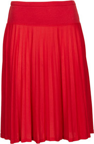 Coral Pleated Skater Skirt - pattern: plain; fit: loose/voluminous; style: pleated; waist: mid/regular rise; predominant colour: coral; occasions: casual, evening, work, holiday; length: on the knee; fibres: polyester/polyamide - 100%; pattern type: fabric; texture group: other - light to midweight