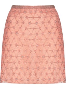 Pink Embellished Mini Skirt - length: mini; fit: tailored/fitted; waist: mid/regular rise; predominant colour: pink; occasions: evening, occasion, holiday; style: mini skirt; fibres: nylon - 100%; waist detail: narrow waistband; pattern type: fabric; pattern size: standard; pattern: patterned/print; texture group: other - light to midweight; embellishment: beading