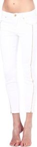 Zip Detail Cropped Skinny Mid Rise Jeans - style: skinny leg; pattern: plain; pocket detail: traditional 5 pocket; waist: mid/regular rise; predominant colour: white; secondary colour: gold; occasions: casual, evening, holiday; length: ankle length; fibres: cotton - stretch; texture group: denim; pattern type: fabric