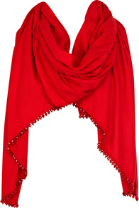 Theresa Wrap - predominant colour: true red; occasions: evening, occasion, holiday; type of pattern: light; style: wrap; size: large; material: fabric; embellishment: beading; pattern: plain