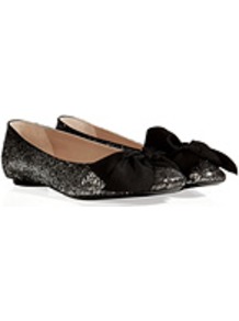 Glitter Ballet Flats In Silver - predominant colour: silver; secondary colour: black; occasions: casual, evening, work; material: leather; heel height: flat; toe: round toe; style: ballerinas / pumps; trends: metallics; finish: metallic; pattern: plain; embellishment: bow
