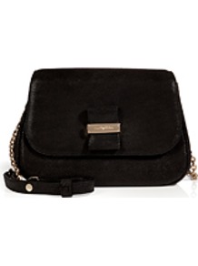 Leather Shoulder Bag In Black - predominant colour: black; occasions: casual, evening, work; type of pattern: standard; style: shoulder; length: across body/long; size: standard; material: leather; pattern: plain; finish: plain