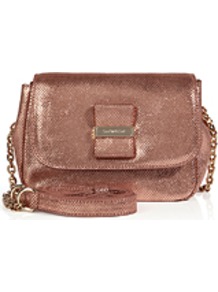 Leather Crossbody Bag In Pink Champagne - occasions: casual, evening, occasion, holiday; type of pattern: standard; style: clutch; length: across body/long; size: small; material: leather; pattern: plain; trends: metallics; finish: metallic; predominant colour: dusky pink