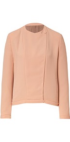 Layered Front Blouson Jacket - pattern: plain; collar: round collar/collarless; style: boxy; predominant colour: nude; occasions: casual, work, occasion; length: standard; fit: straight cut (boxy); fibres: polyester/polyamide - 100%; sleeve length: long sleeve; sleeve style: standard; texture group: crepes; collar break: high/illusion of break when open; pattern type: fabric