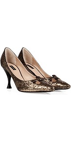 Glitter Pumps In Warm Gold - predominant colour: gold; occasions: evening, occasion; material: leather; heel height: mid; embellishment: glitter; heel: stiletto; toe: pointed toe; style: courts; trends: metallics; finish: metallic; pattern: plain