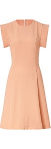 Cap Sleeve Dress With Flounce Skirt - pattern: plain; predominant colour: nude; occasions: evening, work; length: just above the knee; fit: fitted at waist & bust; style: fit & flare; fibres: polyester/polyamide - 100%; neckline: crew; sleeve length: short sleeve; sleeve style: standard; texture group: crepes; pattern type: fabric