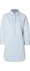 Denim Drop Shoulder Dress - style: shirt; length: mid thigh; neckline: shirt collar/peter pan/zip with opening; pattern: plain; predominant colour: pale blue; occasions: casual, holiday; fit: straight cut; fibres: cotton - 100%; sleeve length: 3/4 length; sleeve style: standard; texture group: denim; pattern type: fabric