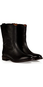 Distressed Vachetta Marlow Boots In Black - predominant colour: black; occasions: casual; material: leather; heel height: flat; heel: standard; toe: round toe; boot length: mid calf; style: standard; finish: plain; pattern: plain