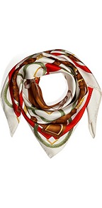 Silk Twill Saddle Print Scarf In Ivory/Red - predominant colour: white; secondary colour: burgundy; occasions: casual, evening, work, occasion, holiday; type of pattern: heavy; style: square; size: standard; material: silk; trends: statement prints; pattern: patterned/print