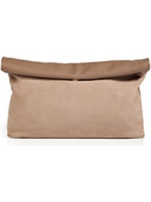 Suede/Leather Annette Clutch In Sand - secondary colour: taupe; predominant colour: stone; occasions: casual, evening, occasion, holiday; type of pattern: standard; style: clutch; length: hand carry; size: standard; material: suede; finish: plain; pattern: colourblock
