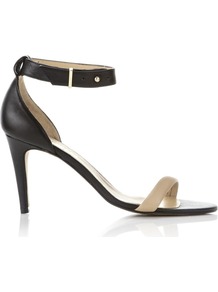 Cafe Royal Two Part Sandal - secondary colour: nude; predominant colour: black; occasions: evening, occasion; material: leather; heel height: mid; ankle detail: ankle strap; heel: stiletto; toe: open toe/peeptoe; style: strappy; finish: plain; pattern: colourblock