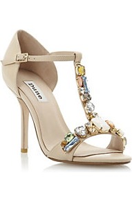 Haylee Multi Jewelled High Heel Sandal - predominant colour: nude; occasions: evening, occasion, holiday; material: leather; heel height: high; embellishment: jewels; ankle detail: ankle strap; heel: stiletto; toe: open toe/peeptoe; style: standard; finish: plain; pattern: plain
