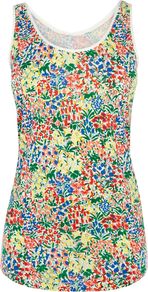 Wild Flower Print Scoop Vest, Blue - sleeve style: sleeveless; waist detail: fitted waist; style: vest top; hip detail: fitted at hip; shoulder detail: contrast pattern/fabric at shoulder; secondary colour: white; occasions: casual, work, holiday; length: standard; neckline: scoop; fibres: viscose/rayon - stretch; fit: body skimming; predominant colour: multicoloured; sleeve length: sleeveless; trends: high impact florals; pattern type: fabric; pattern size: standard; pattern: florals; texture group: jersey - stretchy/drapey