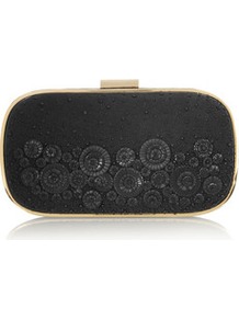 Marano Beaded Washed Satin And Leather Box Clutch - predominant colour: black; occasions: evening, occasion; type of pattern: standard; style: clutch; length: hand carry; size: mini; material: satin; embellishment: applique; pattern: plain; finish: plain