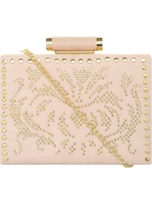 Blush Stud Box Clutch - predominant colour: nude; secondary colour: gold; occasions: evening, occasion; type of pattern: light; style: clutch; length: hand carry; size: small; material: faux leather; embellishment: studs; finish: plain; pattern: patterned/print