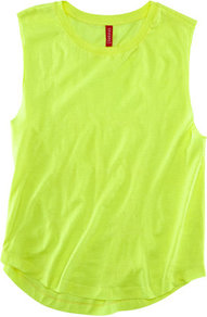 Top - neckline: round neck; pattern: plain; sleeve style: sleeveless; style: vest top; predominant colour: lime; occasions: casual, holiday; length: standard; fibres: cotton - 100%; fit: straight cut; hip detail: dip hem; sleeve length: sleeveless; trends: fluorescent; pattern type: fabric; texture group: jersey - stretchy/drapey