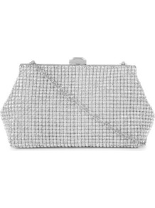Mling Diamante Clutch - predominant colour: silver; occasions: evening, occasion; type of pattern: light; style: clutch; length: hand carry; size: mini; embellishment: crystals; pattern: plain; trends: metallics; finish: metallic