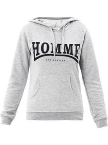 Homme Print Hooded Sweatshirt - sleeve style: extended cuff; back detail: hood; style: sweat top; predominant colour: light grey; secondary colour: black; occasions: casual; length: standard; fibres: polyester/polyamide - mix; fit: body skimming; neckline: crew; bust detail: contrast pattern/fabric/detail at bust; sleeve length: extra long; trends: sporty redux; pattern type: fabric; pattern size: standard; pattern: patterned/print; texture group: jersey - stretchy/drapey