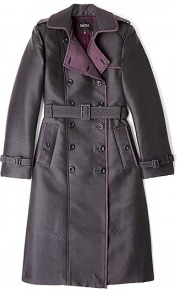 Double Face Taffeta Trench Coat - pattern: plain; hip detail: side pockets at hip; style: trench coat; length: on the knee; collar: standard lapel/rever collar; predominant colour: purple; secondary colour: charcoal; occasions: casual, evening, occasion; fit: tailored/fitted; fibres: polyester/polyamide - mix; waist detail: belted waist/tie at waist/drawstring; shoulder detail: discreet epaulette; sleeve length: long sleeve; sleeve style: standard; texture group: structured shiny - satin/tafetta/silk etc.; collar break: medium; pattern type: fabric