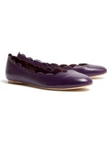 Mia Carina Scallop Ballet Flats - predominant colour: aubergine; occasions: casual, work; material: leather; heel height: flat; toe: round toe; style: ballerinas / pumps; finish: plain; pattern: plain