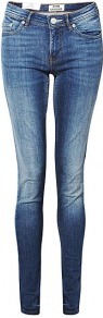 Low Vintage Washed Skinny Jeans - style: skinny leg; length: standard; pattern: plain; waist: low rise; pocket detail: traditional 5 pocket; predominant colour: denim; occasions: casual; fibres: cotton - stretch; jeans detail: shading down centre of thigh, washed/faded; texture group: denim; pattern type: fabric