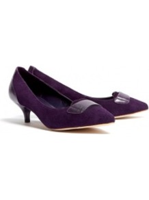 Pointed Teacup Loafers - predominant colour: aubergine; occasions: evening, work, occasion; material: leather; heel height: mid; heel: kitten; toe: pointed toe; style: courts; finish: plain; pattern: plain